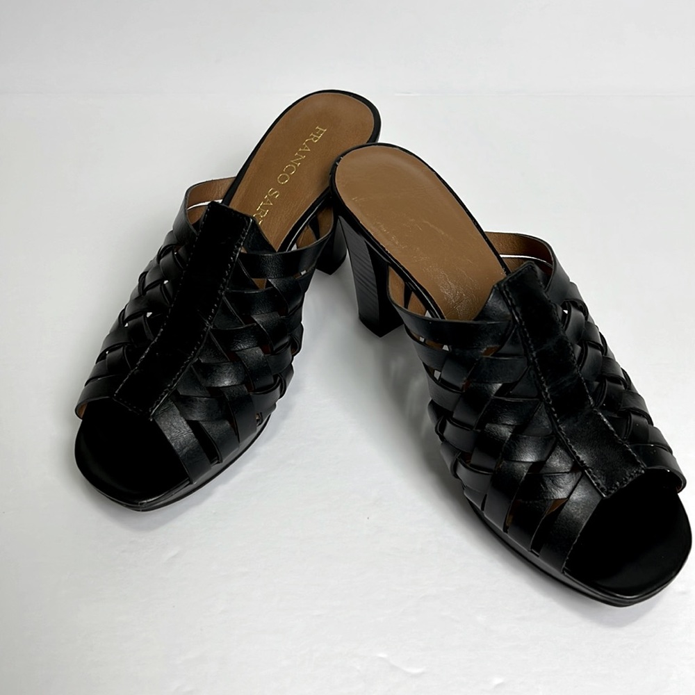 Franco Sarto Black Heeled Slip On Sandals Size 7M